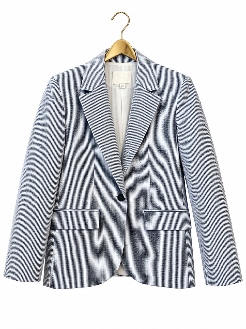 Zara Blazer Jacket Women’s Small Seersucker White Blue Striped Preppy